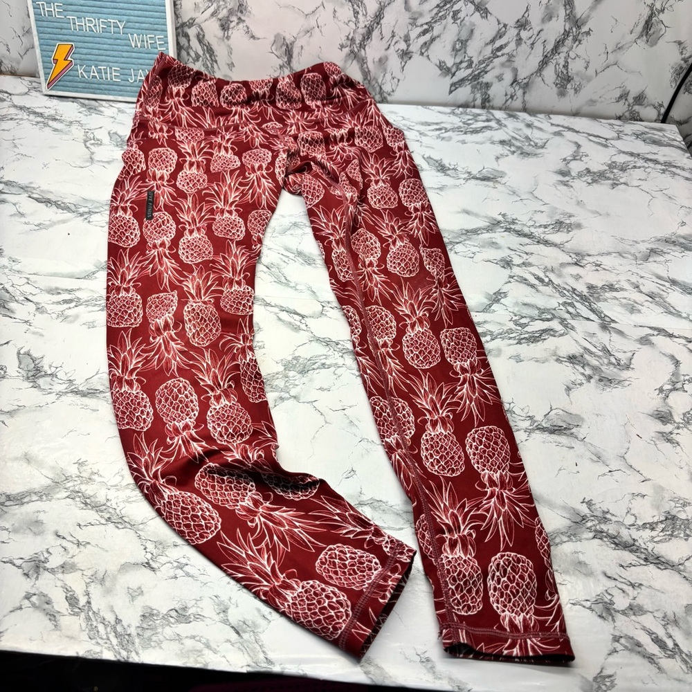 Love Fitness Burgundy Pineapple-Print Leggings Size Medium